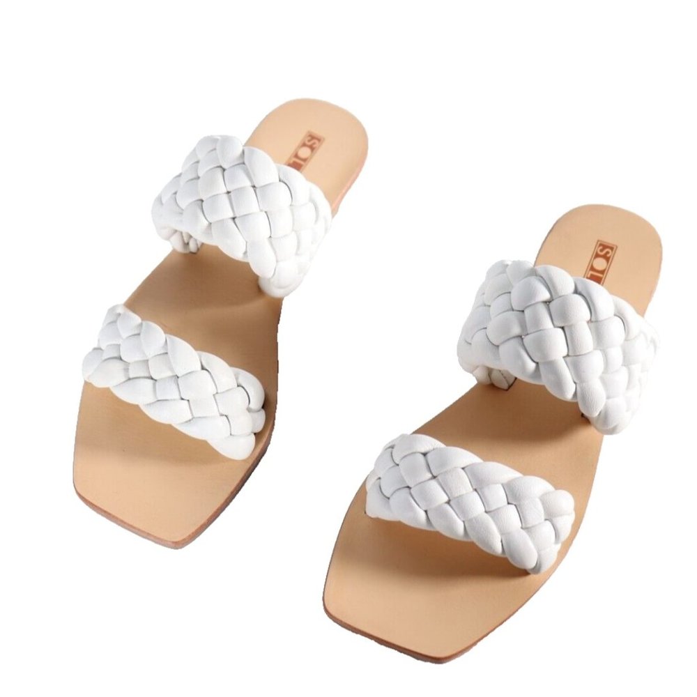 Sol Sana Women's Size 7 White Slide Sandal Wide Woven Braided Leather Shoe $370